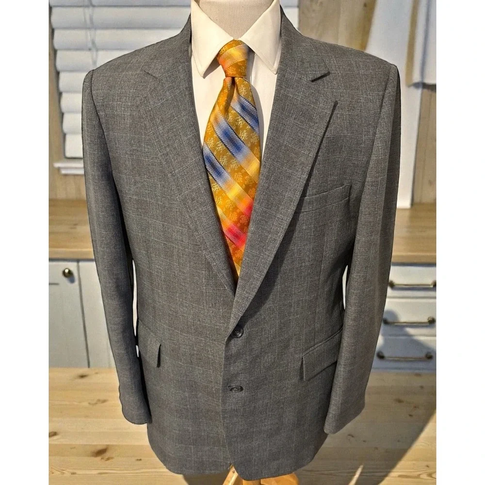 VTG Hardwick Sport Coat Blazer Sz 42R Gray Red Plaid Wool Blend Jacket USA Made